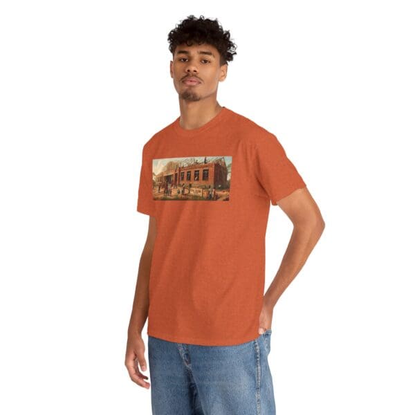 Artistic Unisex Heavy Cotton Tee - Vintage Scene Print "Where Walls Hold Wisdom and Dreams Take Flight." - Image 16