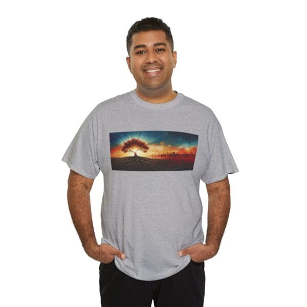 Nature-Inspired Unisex Heavy Cotton Tee with Tree Design "Guided by Resilience. United by Purpose."  "Where Roots R - Image 38