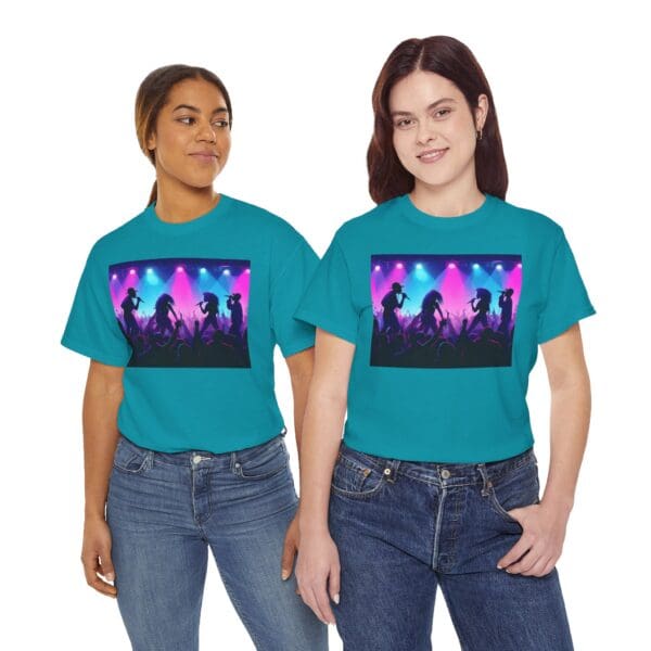 Unisex Heavy Cotton Tee - Vibrant Concert Silhouette Design "Blue & Pink Glow, Hip-Hop Takes Flight." - Image 56