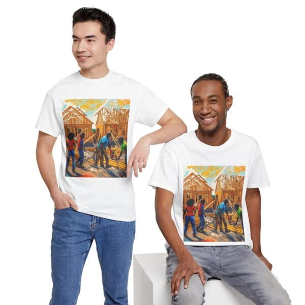 Inspirational Construction Worker Tee - Unisex Heavy Cotton Shirt Raising Walls, Uplifting Communities."  "Built by Us, Built for Us." - Image 10