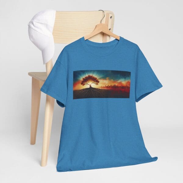 Nature-Inspired Unisex Heavy Cotton Tee with Tree Design "Guided by Resilience. United by Purpose."  "Where Roots R - Image 99