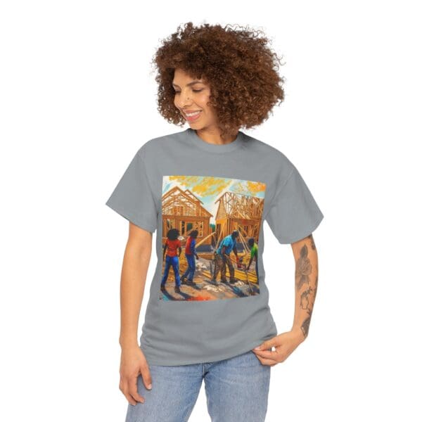 Inspirational Construction Worker Tee - Unisex Heavy Cotton Shirt Raising Walls, Uplifting Communities."  "Built by Us, Built for Us." - Image 71