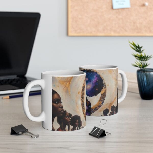 Celestial Portrait Ceramic Mug – Inspirational Coffee Cup for Space Lovers "She Holds the Galaxy. She Owns the Moment." - Image 6