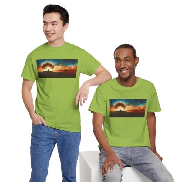 Nature-Inspired Unisex Heavy Cotton Tee with Tree Design "Guided by Resilience. United by Purpose."  "Where Roots R - Image 83