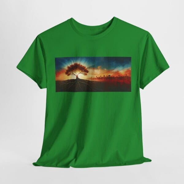 Nature-Inspired Unisex Heavy Cotton Tee with Tree Design "Guided by Resilience. United by Purpose."  "Where Roots R - Image 89