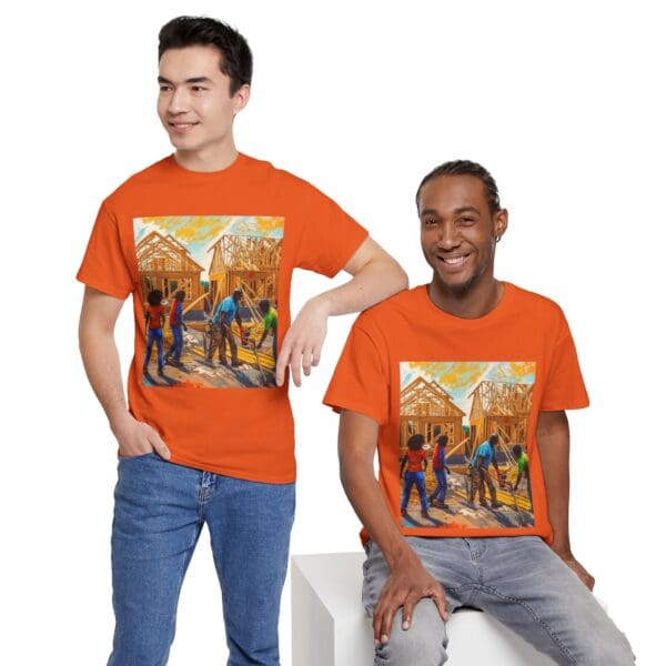 Inspirational Construction Worker Tee - Unisex Heavy Cotton Shirt Raising Walls, Uplifting Communities."  "Built by Us, Built for Us." - Image 42