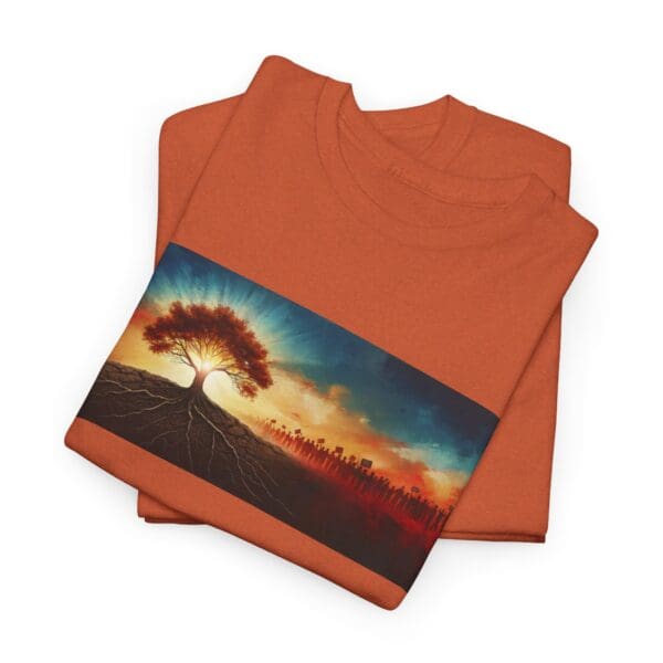 Nature-Inspired Unisex Heavy Cotton Tee with Tree Design "Guided by Resilience. United by Purpose."  "Where Roots R - Image 15