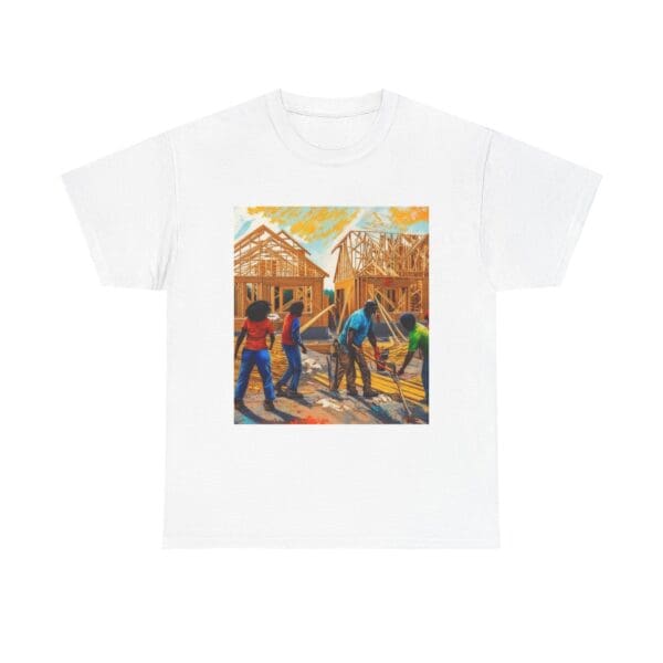 Inspirational Construction Worker Tee - Unisex Heavy Cotton Shirt Raising Walls, Uplifting Communities."  "Built by Us, Built for Us."
