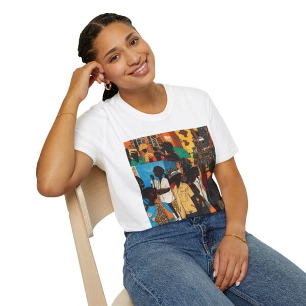 Cultural Vibes Unisex Softstyle T-Shirt - Art Inspired Design The Pulse of the City, The Strength of the Diaspora - Image 6