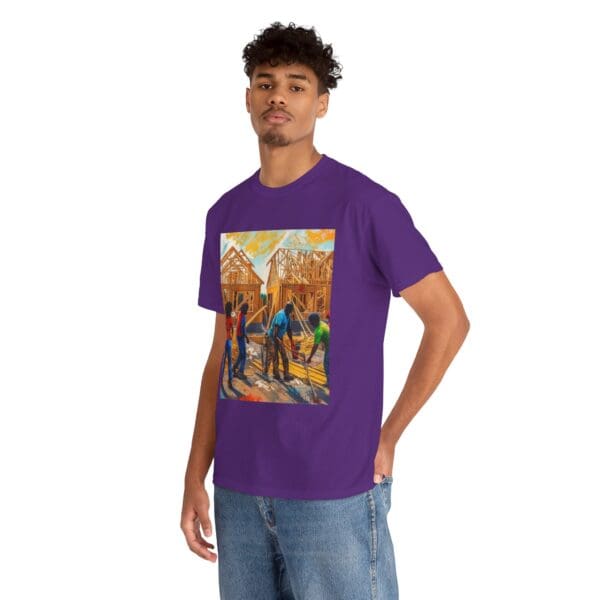 Inspirational Construction Worker Tee - Unisex Heavy Cotton Shirt Raising Walls, Uplifting Communities."  "Built by Us, Built for Us." - Image 126