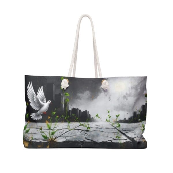 Inspirational Weekender Bag with Dove Design - Perfect for Travel & Weekend Getaways "Echoes of Resilience, Written in Flight."