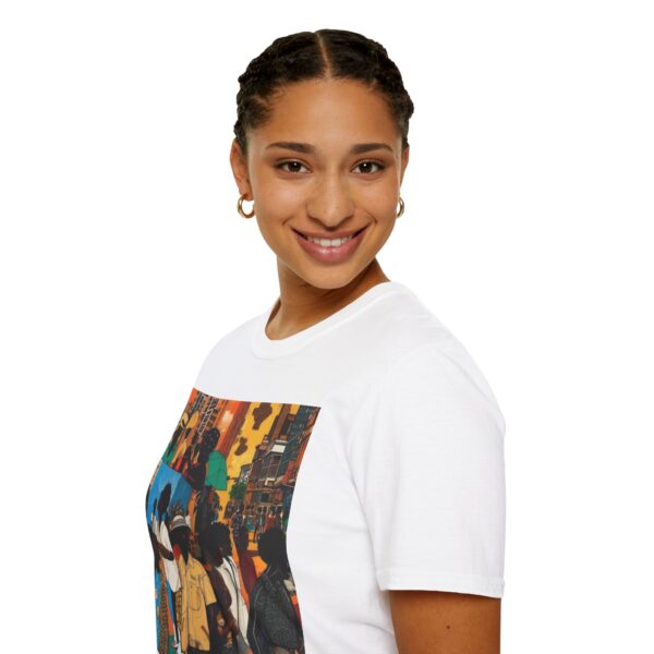 Cultural Vibes Unisex Softstyle T-Shirt - Art Inspired Design The Pulse of the City, The Strength of the Diaspora - Image 5