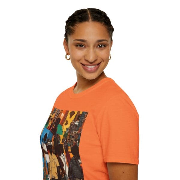 Cultural Vibes Unisex Softstyle T-Shirt - Art Inspired Design The Pulse of the City, The Strength of the Diaspora - Image 13
