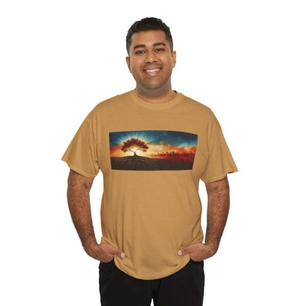 Nature-Inspired Unisex Heavy Cotton Tee with Tree Design "Guided by Resilience. United by Purpose."  "Where Roots R - Image 50