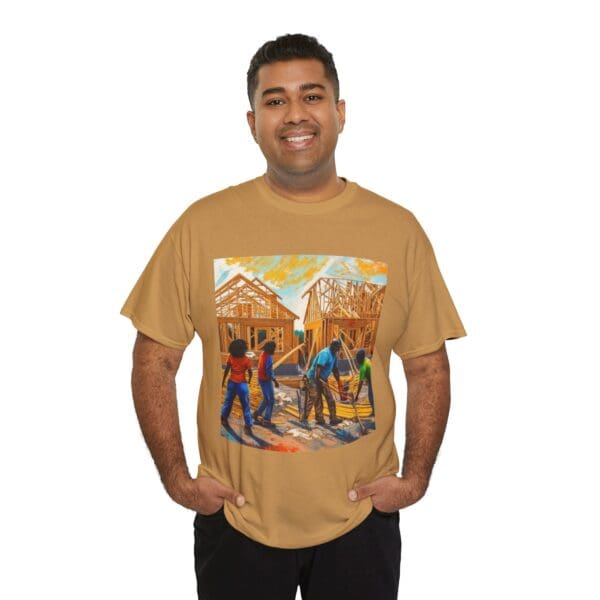 Inspirational Construction Worker Tee - Unisex Heavy Cotton Shirt Raising Walls, Uplifting Communities."  "Built by Us, Built for Us." - Image 29