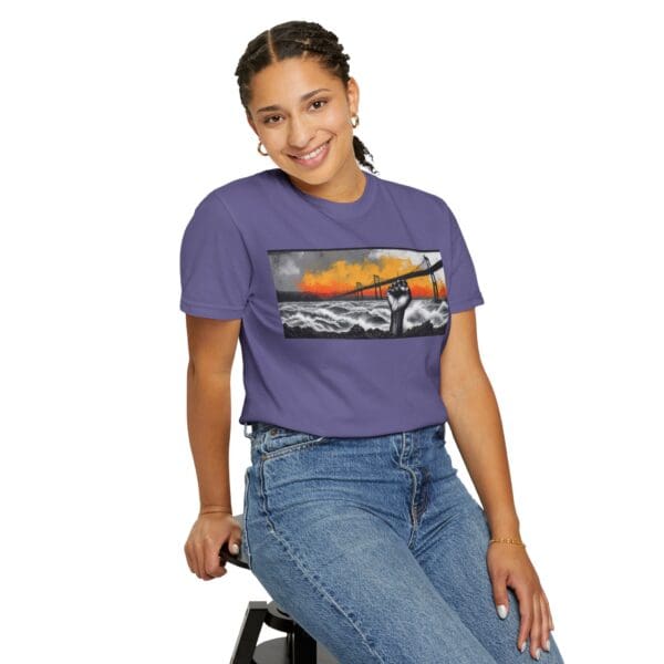 Empowerment Garment-Dyed Unisex T-Shirt - Bold Fist Design Defiant in the Storm, Rising in Strength - Image 129