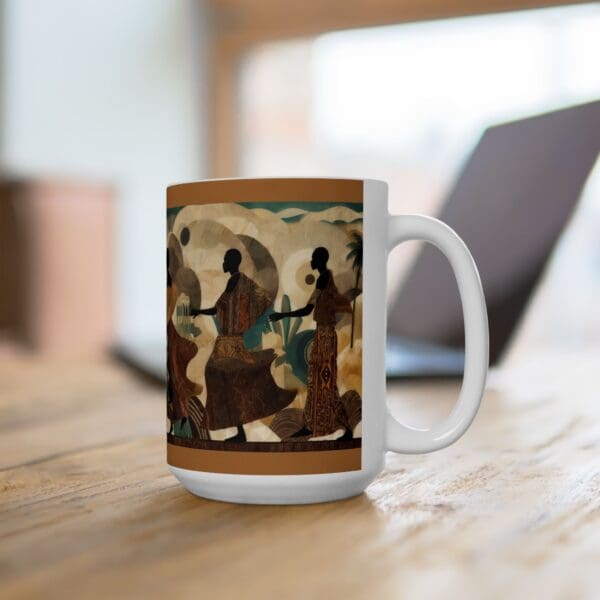 Cultural Elegance Ceramic Mug - Stylish 11oz & 15oz Coffee Cups Through the Sands of Time, We Journey On." with Artistic Design - Image 15