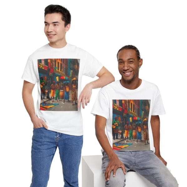 Vibrant Street Art Unisex Heavy Cotton Tee "Strings, Drums, and Stories in Motion. - Image 10