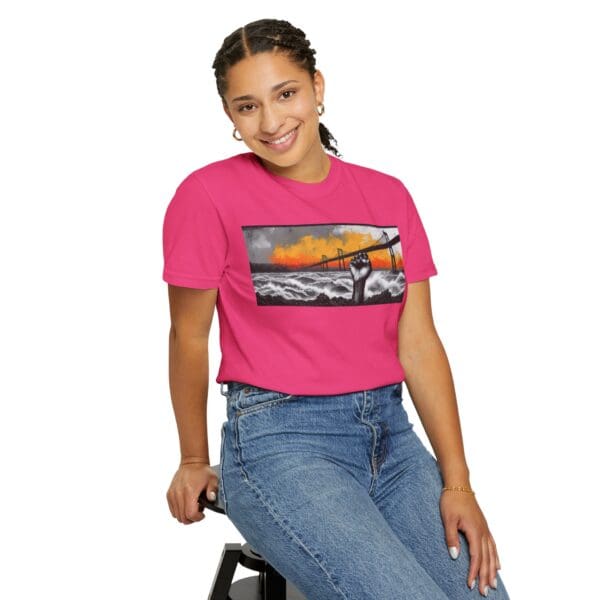 Empowerment Garment-Dyed Unisex T-Shirt - Bold Fist Design Defiant in the Storm, Rising in Strength - Image 150