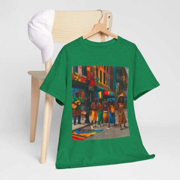 Vibrant Street Art Unisex Heavy Cotton Tee "Strings, Drums, and Stories in Motion. - Image 74