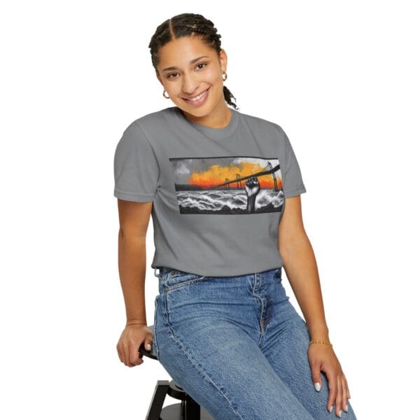 Empowerment Garment-Dyed Unisex T-Shirt - Bold Fist Design Defiant in the Storm, Rising in Strength - Image 64