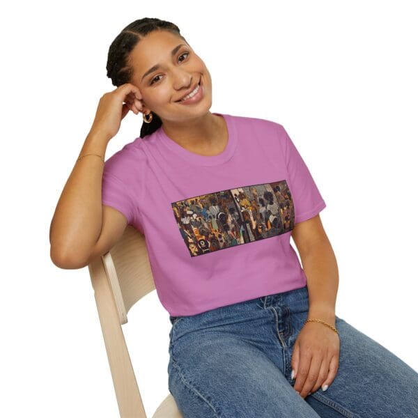 Artistic Unisex Softstyle T-Shirt - Vibrant Community Design "Wear the Movement. Live the Story." - Image 100