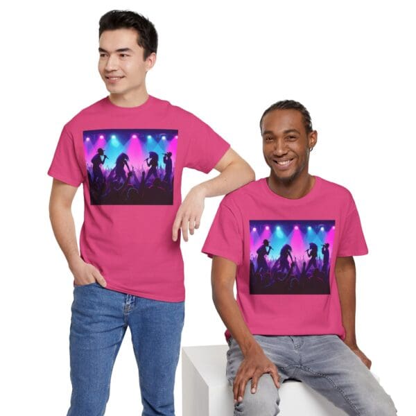 Unisex Heavy Cotton Tee - Vibrant Concert Silhouette Design "Blue & Pink Glow, Hip-Hop Takes Flight." - Image 87