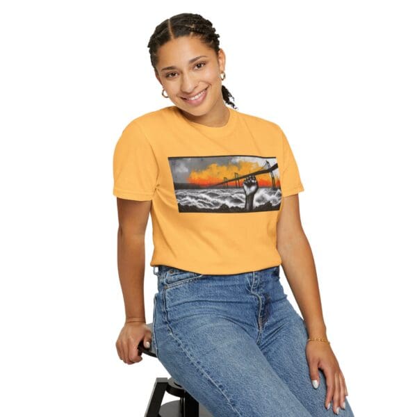 Empowerment Garment-Dyed Unisex T-Shirt - Bold Fist Design Defiant in the Storm, Rising in Strength - Image 24