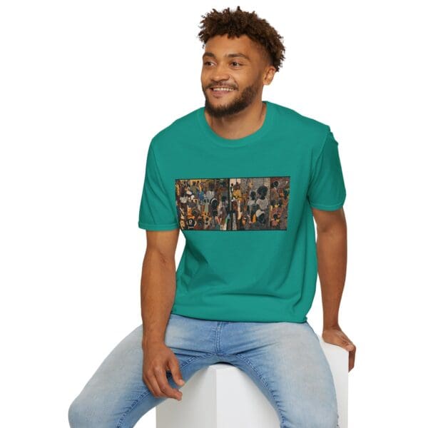 Artistic Unisex Softstyle T-Shirt - Vibrant Community Design "Wear the Movement. Live the Story." - Image 62