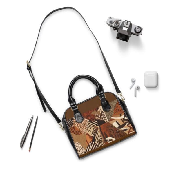 Trendy Geometric Shoulder Handbag - Chic Brown Pattern for Everyday Style - Image 3