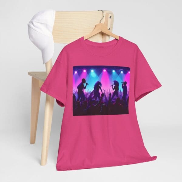 Unisex Heavy Cotton Tee - Vibrant Concert Silhouette Design "Blue & Pink Glow, Hip-Hop Takes Flight." - Image 83