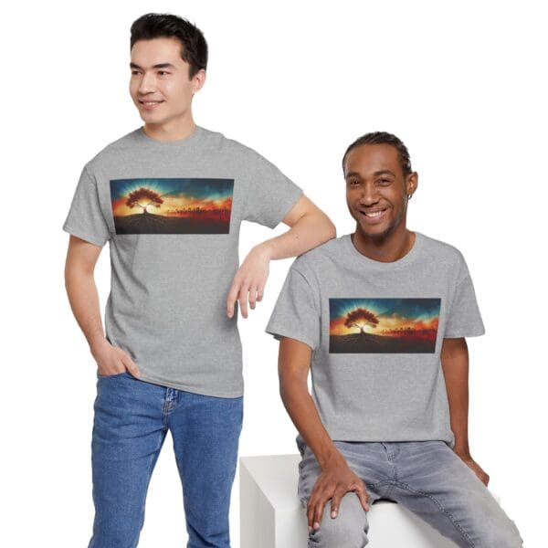 Nature-Inspired Unisex Heavy Cotton Tee with Tree Design "Guided by Resilience. United by Purpose."  "Where Roots R - Image 39