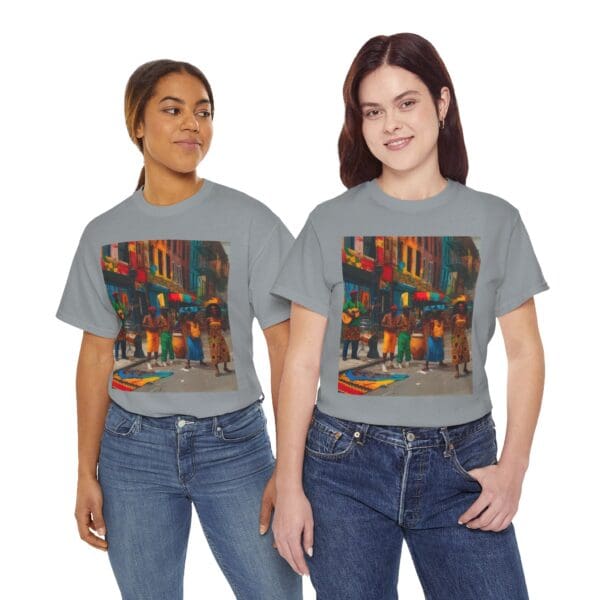 Vibrant Street Art Unisex Heavy Cotton Tee "Strings, Drums, and Stories in Motion. - Image 67