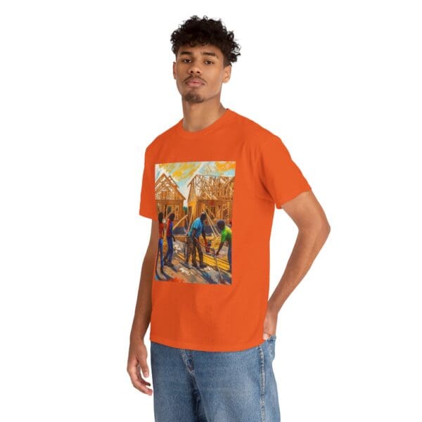 Inspirational Construction Worker Tee - Unisex Heavy Cotton Shirt Raising Walls, Uplifting Communities."  "Built by Us, Built for Us." - Image 39