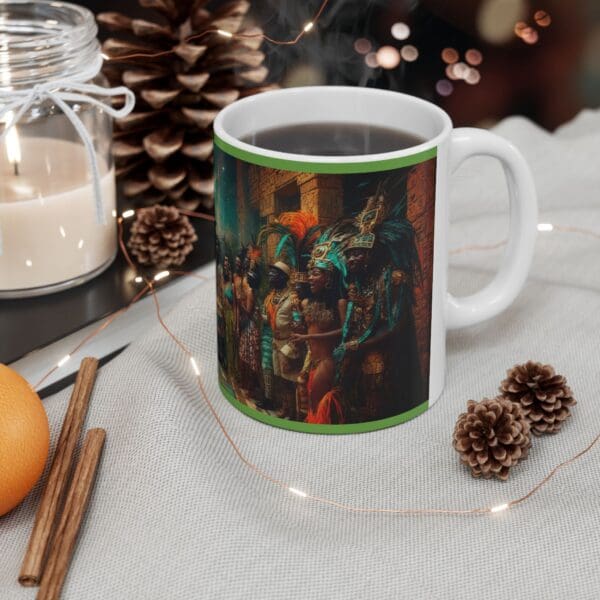 Cultural Celebration Ceramic Mug - 11oz & 15oz | Festive Artwork for Home and Gifts "Royal Hues. Bold History. Unstoppable Spirit." - Image 5