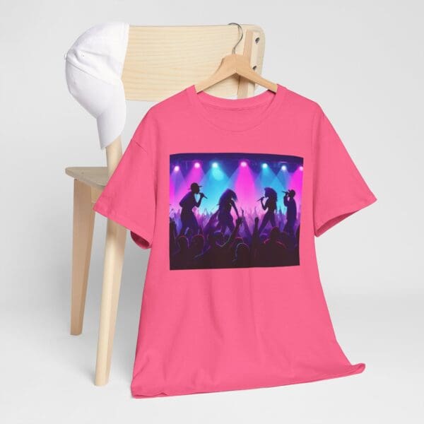 Unisex Heavy Cotton Tee - Vibrant Concert Silhouette Design "Blue & Pink Glow, Hip-Hop Takes Flight." - Image 73