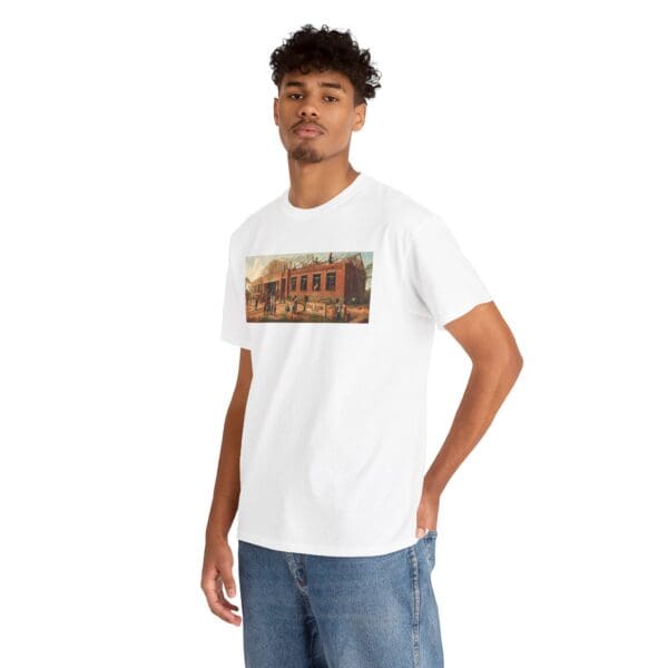 Artistic Unisex Heavy Cotton Tee - Vintage Scene Print "Where Walls Hold Wisdom and Dreams Take Flight." - Image 6