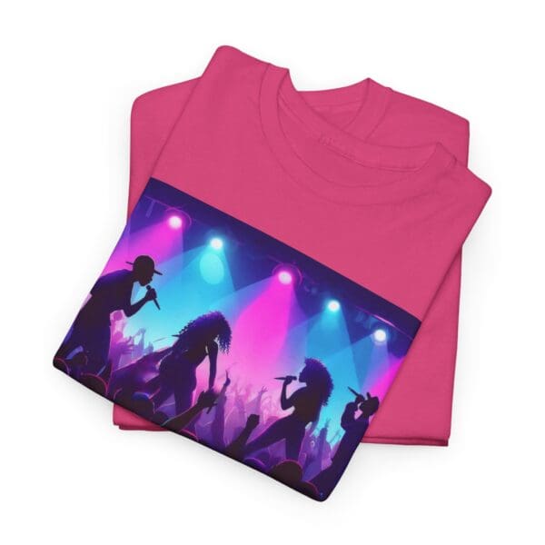 Unisex Heavy Cotton Tee - Vibrant Concert Silhouette Design "Blue & Pink Glow, Hip-Hop Takes Flight." - Image 82