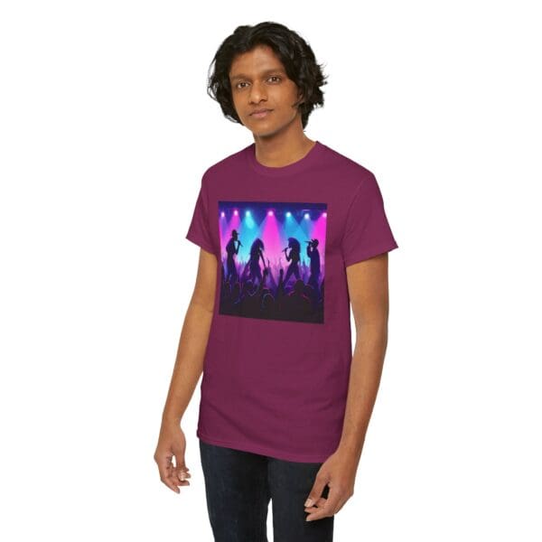 Unisex Heavy Cotton Tee - Vibrant Concert Silhouette Design "Blue & Pink Glow, Hip-Hop Takes Flight." - Image 97