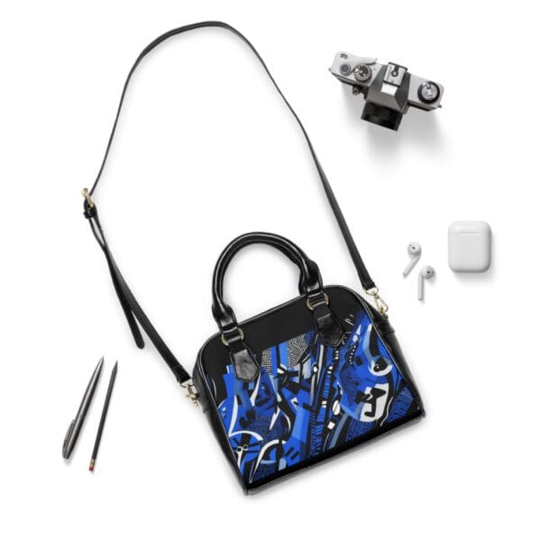 Chic Abstract Shoulder Handbag - Stylish Blue Design - Image 3