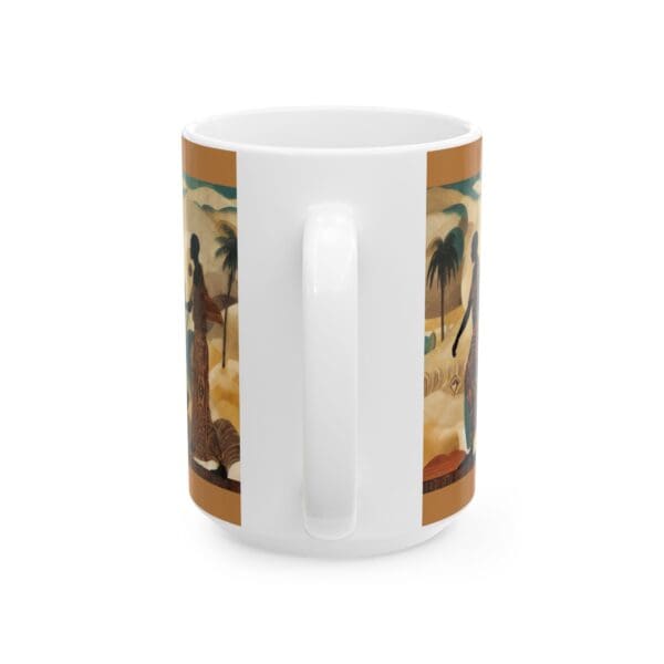 Cultural Elegance Ceramic Mug - Stylish 11oz & 15oz Coffee Cups Through the Sands of Time, We Journey On." with Artistic Design - Image 12