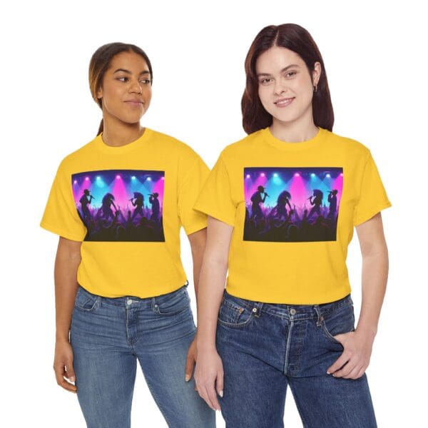 Unisex Heavy Cotton Tee - Vibrant Concert Silhouette Design "Blue & Pink Glow, Hip-Hop Takes Flight." - Image 36
