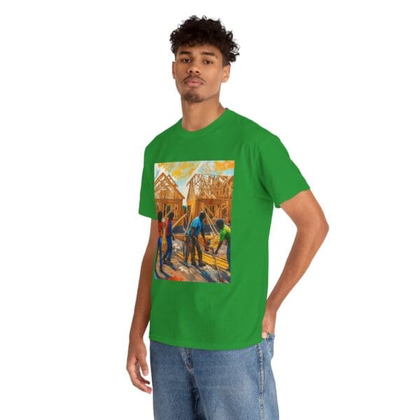 Inspirational Construction Worker Tee - Unisex Heavy Cotton Shirt Raising Walls, Uplifting Communities."  "Built by Us, Built for Us." - Image 82