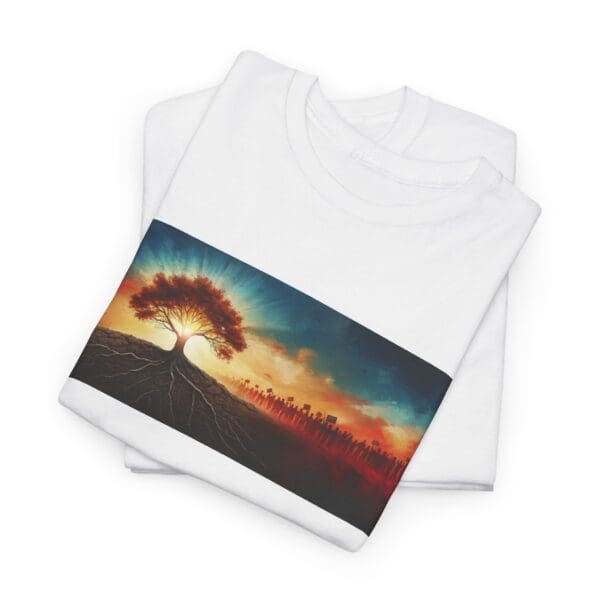 Nature-Inspired Unisex Heavy Cotton Tee with Tree Design "Guided by Resilience. United by Purpose."  "Where Roots R - Image 5