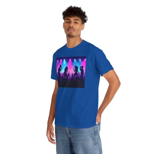 Unisex Heavy Cotton Tee - Vibrant Concert Silhouette Design "Blue & Pink Glow, Hip-Hop Takes Flight." - Image 65
