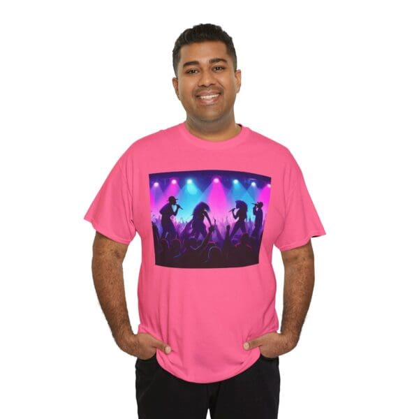 Unisex Heavy Cotton Tee - Vibrant Concert Silhouette Design "Blue & Pink Glow, Hip-Hop Takes Flight." - Image 76