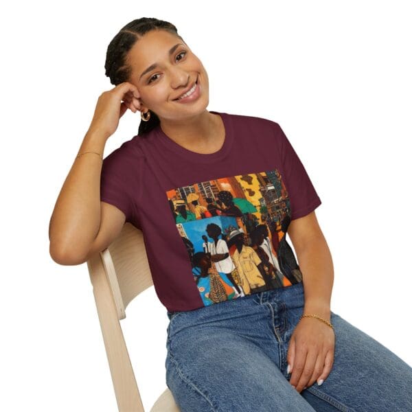 Cultural Vibes Unisex Softstyle T-Shirt - Art Inspired Design The Pulse of the City, The Strength of the Diaspora - Image 46