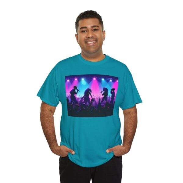 Unisex Heavy Cotton Tee - Vibrant Concert Silhouette Design "Blue & Pink Glow, Hip-Hop Takes Flight." - Image 55