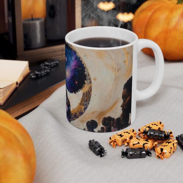 Celestial Portrait Ceramic Mug – Inspirational Coffee Cup for Space Lovers "She Holds the Galaxy. She Owns the Moment." - Image 7