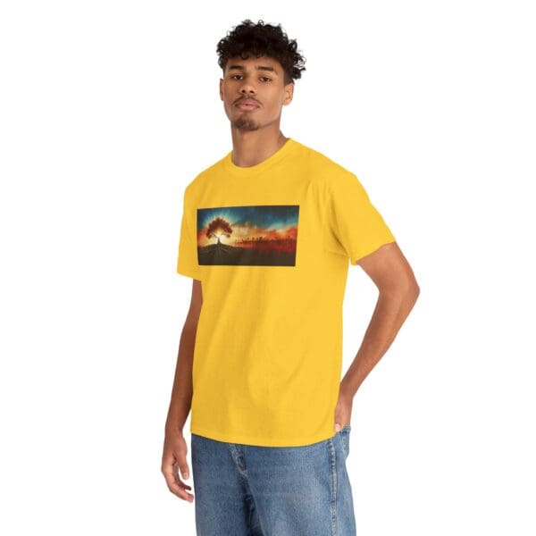 Nature-Inspired Unisex Heavy Cotton Tee with Tree Design "Guided by Resilience. United by Purpose."  "Where Roots R - Image 69
